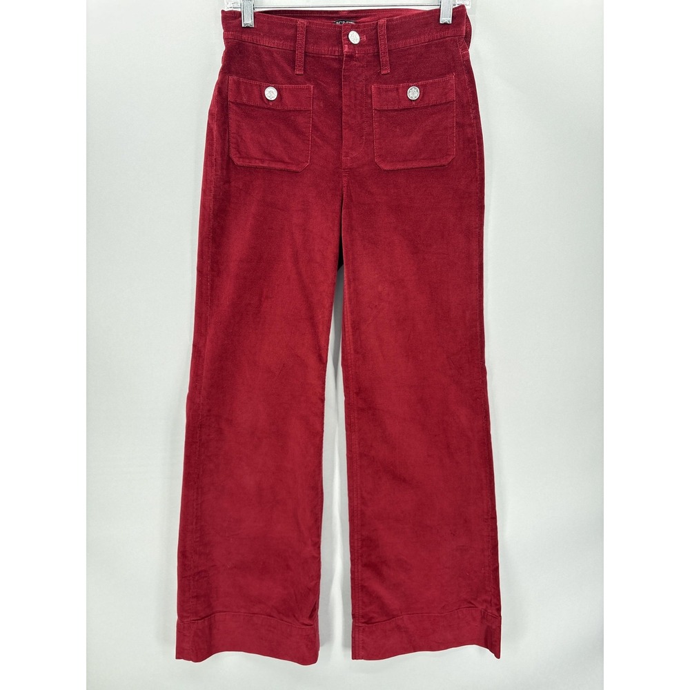 J.Crew Pants Womens 25 Red Velvet Wide Leg Patch Pocket Full Length Holiday